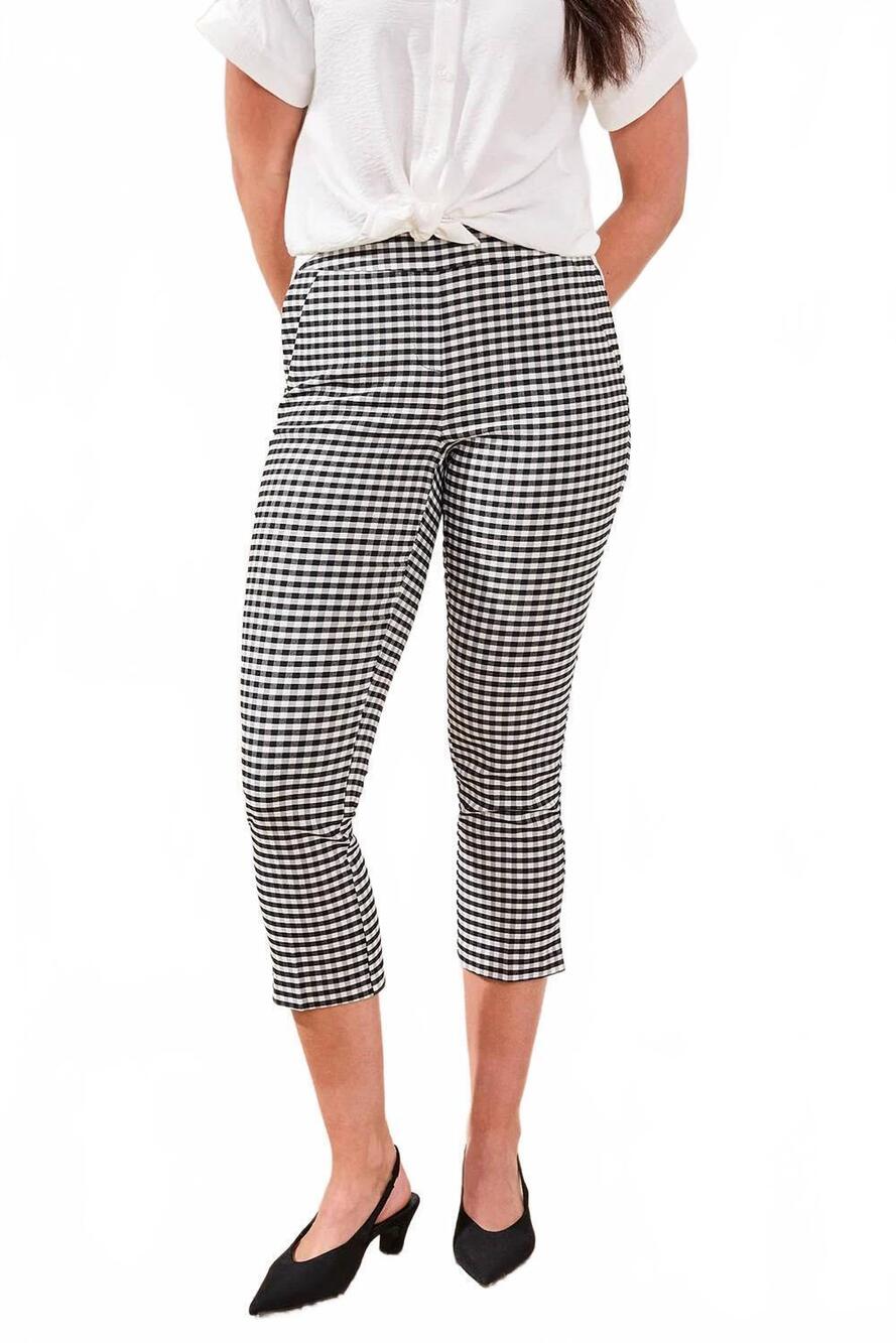NEW TRIBAL gingham bengaline capri pant in black & white
